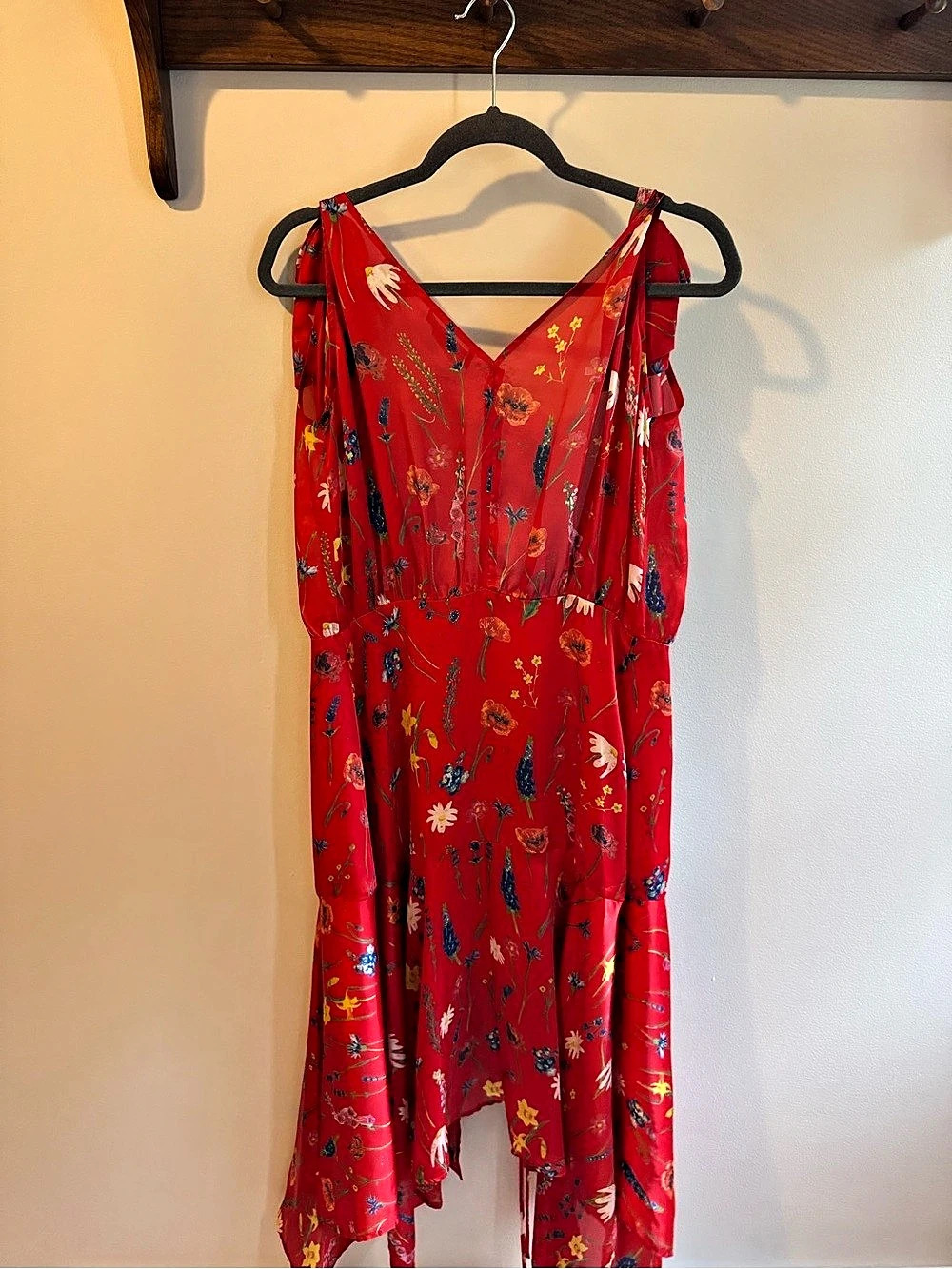 The Kooples Red floral print long dress with ruffles Ruffle Asymmetrical Midi